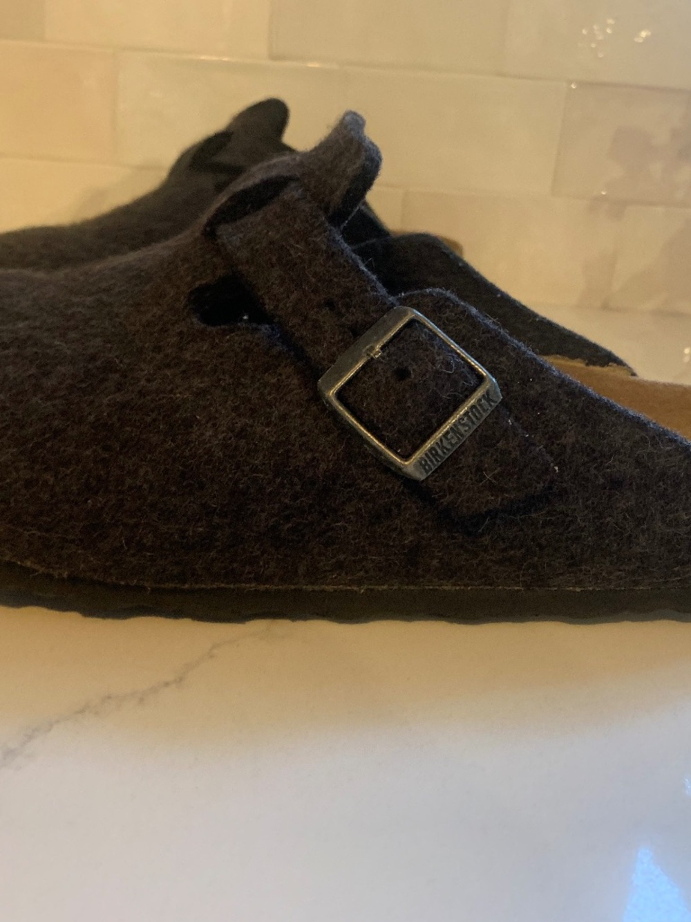 BIRKENSTOCK  Boston Wool Felt Mules - Anthracite Sz: 44 / 11-11.5 US